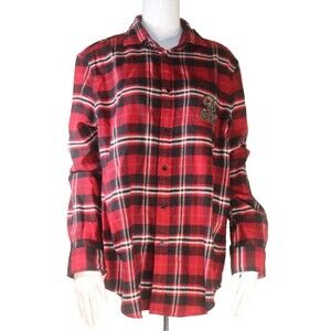 Polo Ralph Lauren Plaid Tartan Flannel Rhinestone Logo Y2K XL